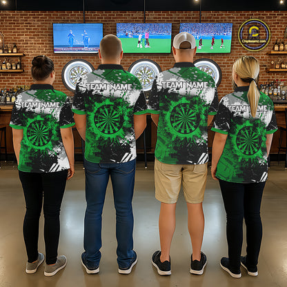 Custom Green Grunge Darts Shirt With Pocket Option For Men, Dart Team Jersey TDM5887