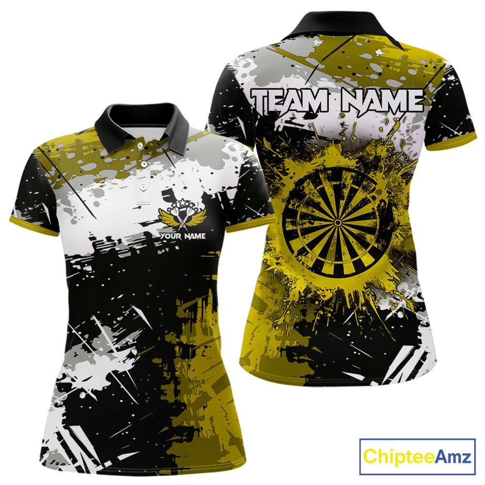 Custom Yellow Grunge Dart Shirt With Pocket Option For Women, Dart Team Jersey TDM5888