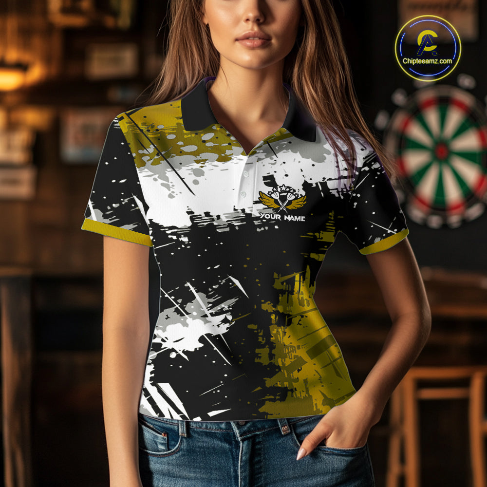 Custom Yellow Grunge Dart Shirt With Pocket Option For Women, Dart Team Jersey TDM5888