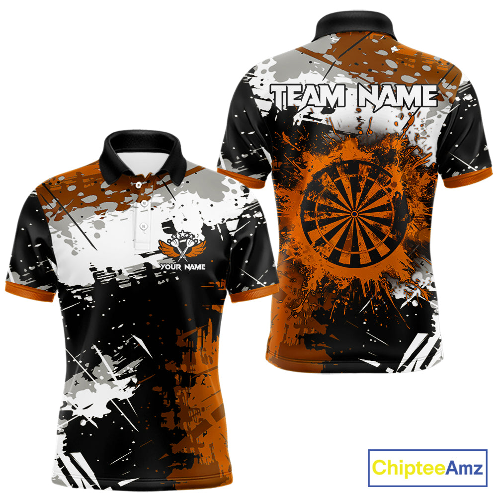 Custom Orange Grunge Dart Shirt With Pocket Option For Men, Dart Team Jersey TDM5889