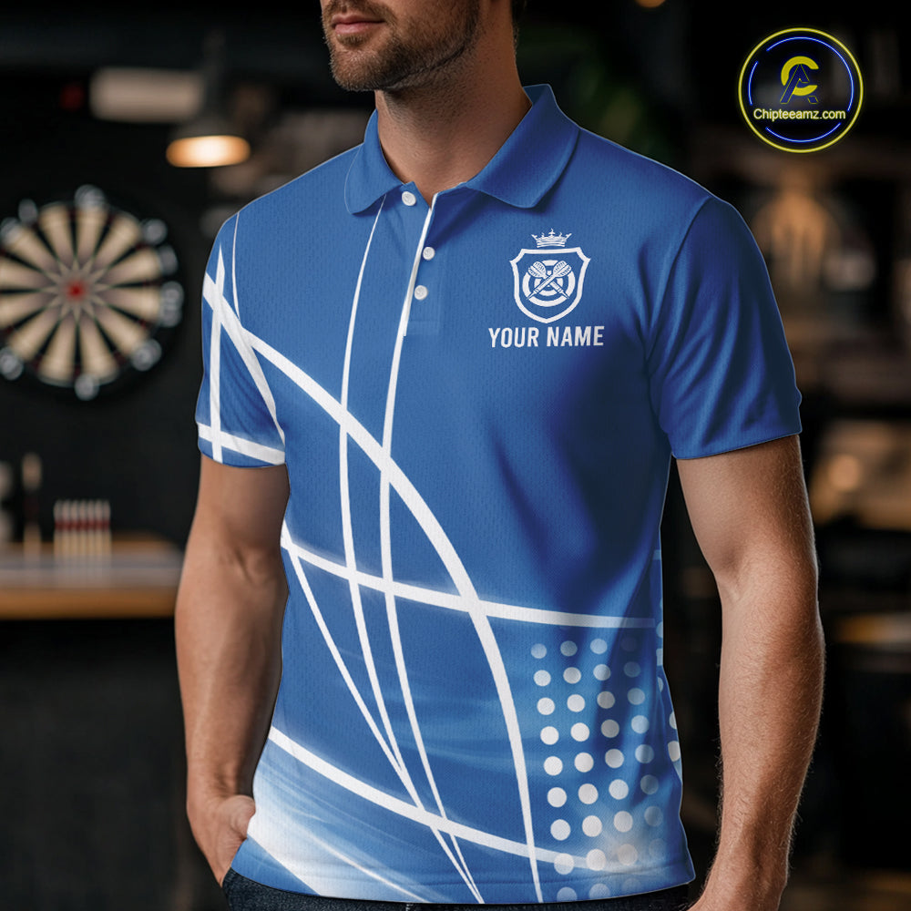 Blue Darts Jersey For Men Custom Light Streaks Darts Tournament Team Shirt Polo & Quarter Zip TDM6026
