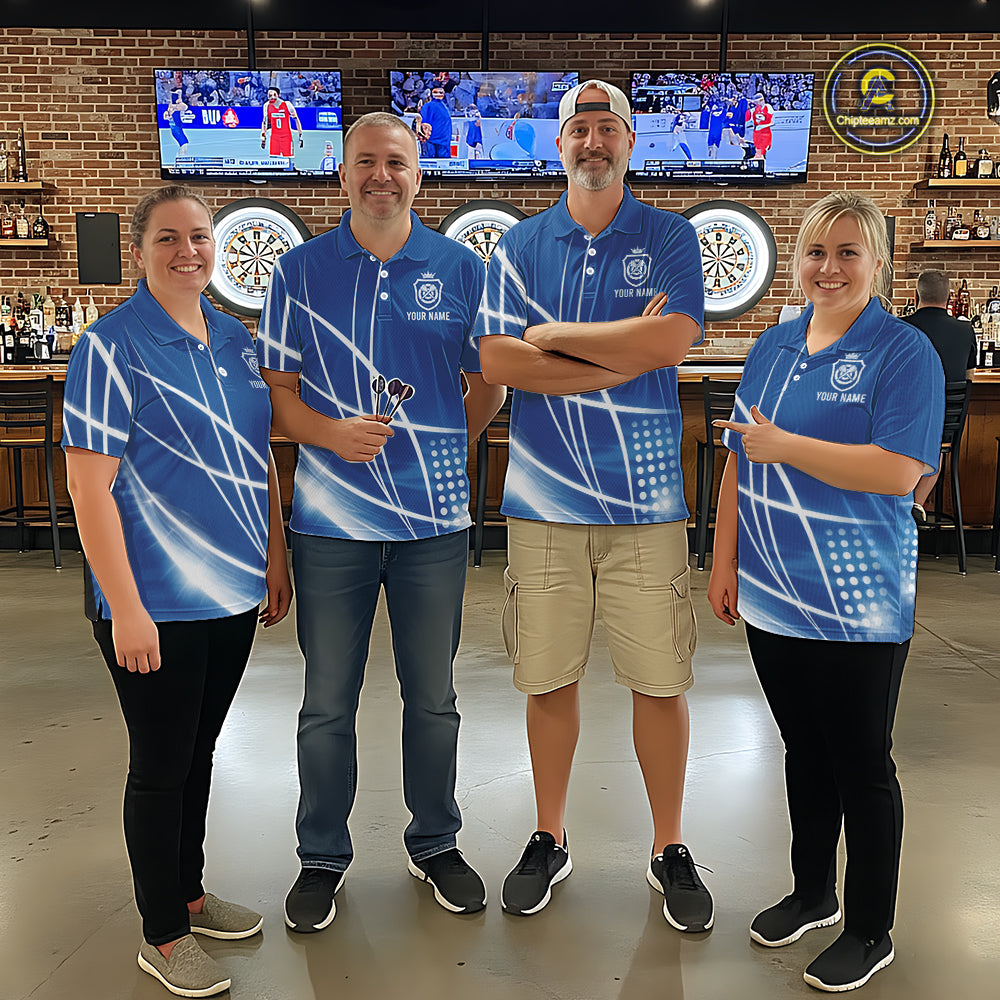 Blue Darts Jersey For Women Custom Light Streaks Darts Tournament Team Shirt Polo & Quarter Zip TDM6026