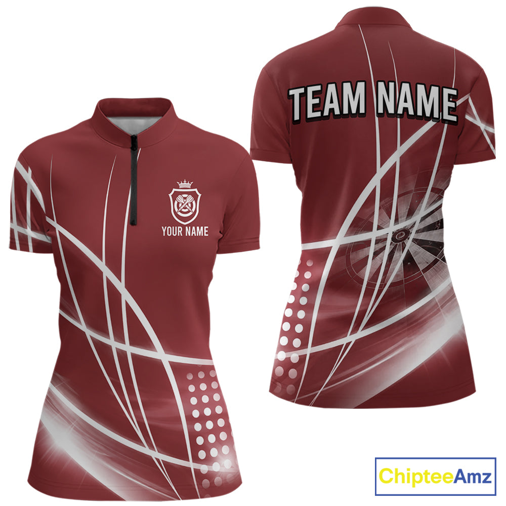 Red Darts Jersey For Women Custom Light Streaks Darts Tournament Team Shirt Polo & Quarter Zip TDM6027