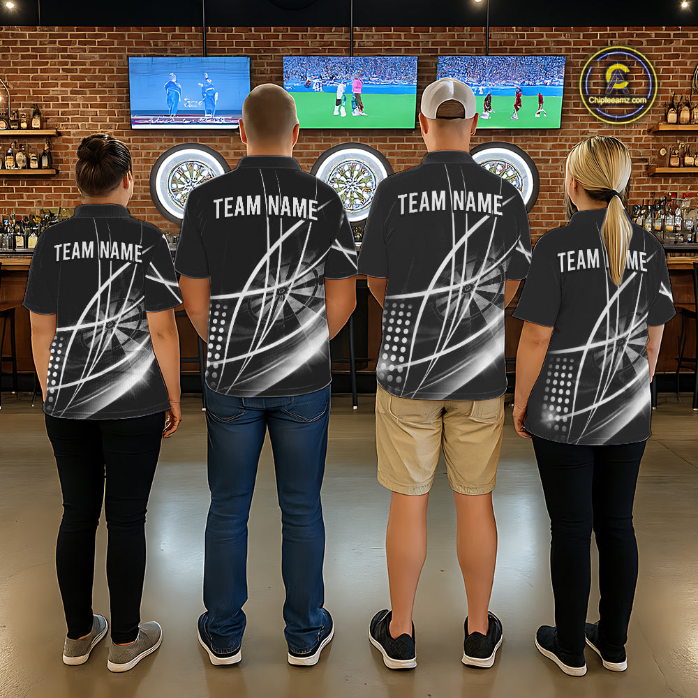 Black And White Darts Jersey For Men Custom Light Streak Darts Team Shirt Polo & Quarter Zip TDM6028