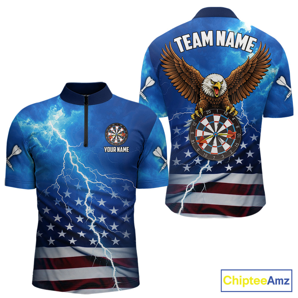 Blue Lightning American Flag Eagle Dart Shirt With Pocket Option For Men TDM6030