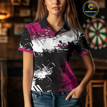 Load image into Gallery viewer, Pink Grunge Paint Splash Dart Polo &amp; Quarter Zip Custom Dart Shirts For Women Darts Team Jerseys TDM3859