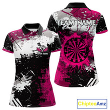 Load image into Gallery viewer, Pink Grunge Paint Splash Dart Polo &amp; Quarter Zip Custom Dart Shirts For Women Darts Team Jerseys TDM3859