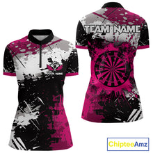 Load image into Gallery viewer, Pink Grunge Paint Splash Dart Polo &amp; Quarter Zip Custom Dart Shirts For Women Darts Team Jerseys TDM3859