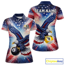 Load image into Gallery viewer, Custom 8 Ball &amp; 9 Ball American Flag Eagle Billiard Shirt For Women, Pool Team Jersey Polo &amp; 1/4 Zip TDM6281