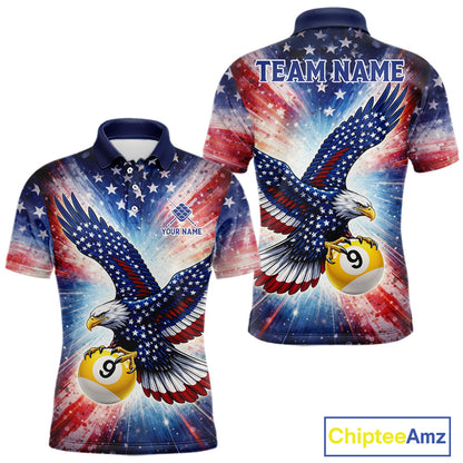 Custom 9 Ball American Flag Eagle Billiard Shirt For Men, Patriotic Pool Team Jersey Polo, 1/4 Zip TDM6282