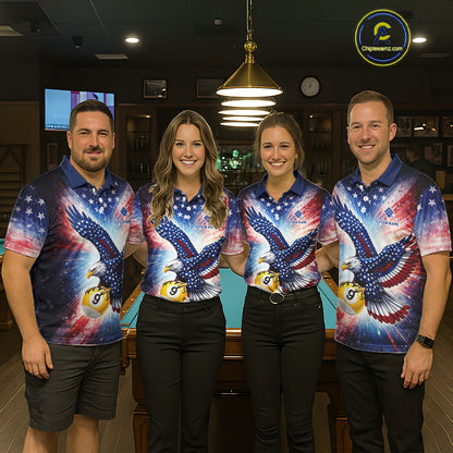 Custom 9 Ball American Flag Eagle Billiard Shirt For Women, Patriotic Pool Team Jersey Polo, 1/4 Zip TDM6282