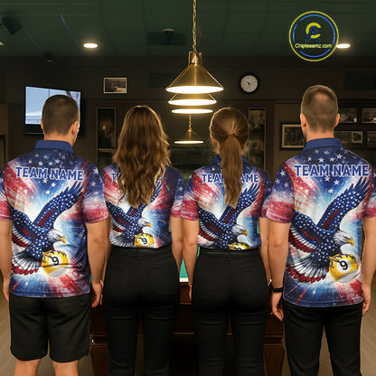 Custom 9 Ball American Flag Eagle Billiard Shirt For Women, Patriotic Pool Team Jersey Polo, 1/4 Zip TDM6282