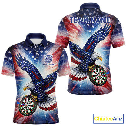 Personalized American Flag Eagle Darts Shirt For Men, Patriotic Darts Team Jersey Polo & 1/4 Zip TDM6283