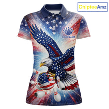 Load image into Gallery viewer, American Flag Eagle Bowling Polo &amp; 1/4 Zip Shirts For Women Custom Patriotic Bowling Team Jersey TDM6284