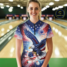 Load image into Gallery viewer, American Flag Eagle Bowling Polo &amp; 1/4 Zip Shirts For Women Custom Patriotic Bowling Team Jersey TDM6284