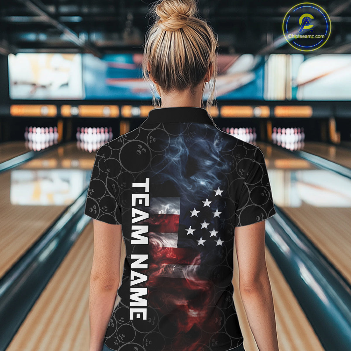 Custom American Flag Smoke Bowling Shirt For Women, Patriotic Bowling Jersey Team Polo & 1/4 Zip TDM6291
