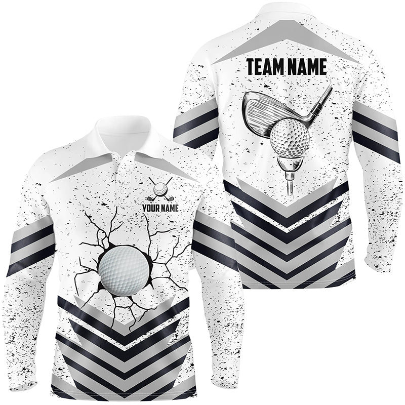 Funny Crack Golf Ball Custom White Grunge Mens Golf Polo Shirts Best Team Golf Shirts For Golfer TDM1978