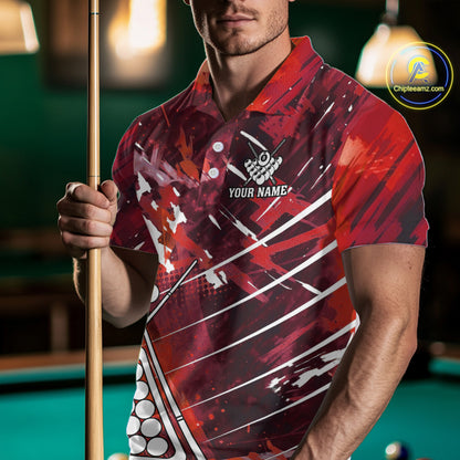 Red Grunge US Flag Billiard Shirt For Men Custom 8 Ball Pool Team Shirt, Funny Billiard Jersey TDM4970