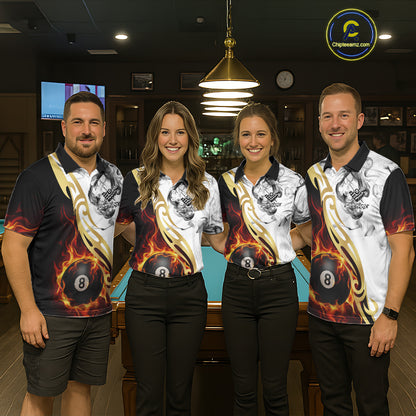 8 Ball Pool Fire Flame Smoke Tribal Billiard Shirt For Men Custom Billiard Team Jersey |White TDM5398