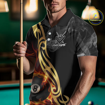 8 Ball Pool Fire Flame Smoke Tribal Billiard Shirt For Men Custom Billiard Team Jersey |Black TDM5399