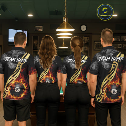 8 Ball Pool Fire Flame Smoke Tribal Billiard Shirt For Men Custom Billiard Team Jersey |Black TDM5399