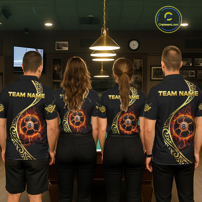 Personalized 8 Ball Fire Gold Tribal Billiard Shirt For Men, Billiard Jersey Team Polo & 1/4 Zip TDM5401