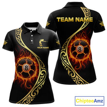 Load image into Gallery viewer, Personalized 8 Ball Fire Gold Tribal Billiard Shirt For Women, Billiard Jersey Team Polo &amp; 1/4 Zip TDM5401
