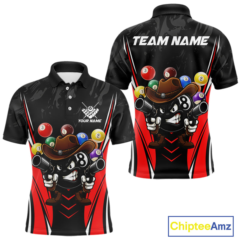 Black And Red Funny 8 Ball Billiard Shirt For Men Custom Pool Team Shirts, Billiard Jersey Outfit TDM5406