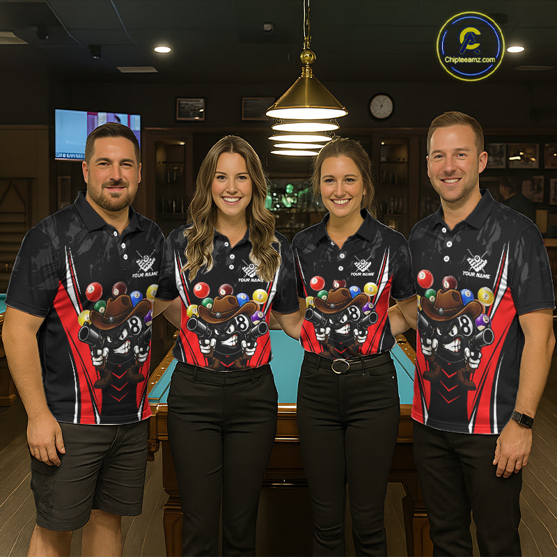 Black And Red Funny 8 Ball Billiard Shirt For Men Custom Pool Team Shirts, Billiard Jersey Outfit TDM5406