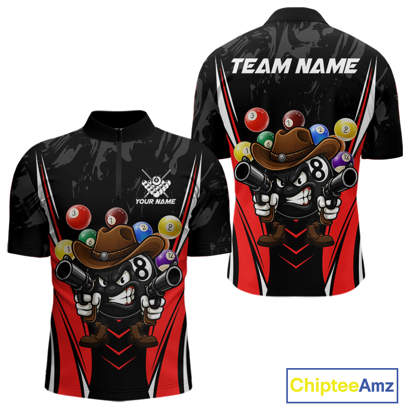 Black And Red Funny 8 Ball Billiard Shirt For Men Custom Pool Team Shirts, Billiard Jersey Outfit TDM5406