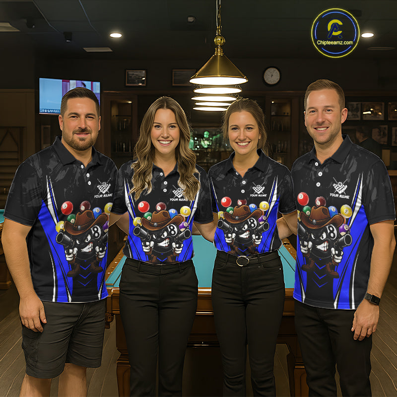 Black And Blue Funny 8 Ball Billiard Shirt For Men Custom Pool Team Shirts, Billiard Jersey Outfit TDM5407