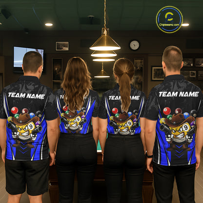 Funny 8 Ball & 9 Ball Billiard Shirt For Men Custom Black And Blue Pool Team Shirt, Billiard Jersey TDM5409