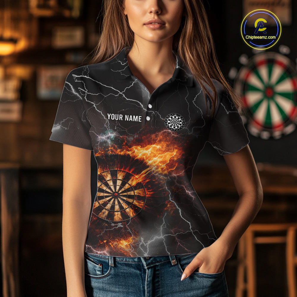 Custom Lightning Flame Darts Shirt With Pocket Option For Women, Darts Jersey TDM5684