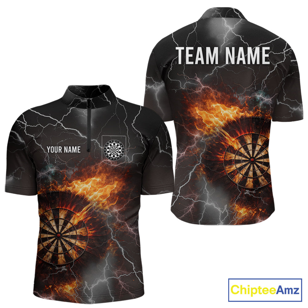 Custom Lightning Flame Darts Shirt With Pocket Option For Men, Darts Jersey TDM5684
