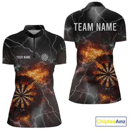 Custom Lightning Flame Darts Shirt With Pocket Option For Women, Darts Jersey TDM5684