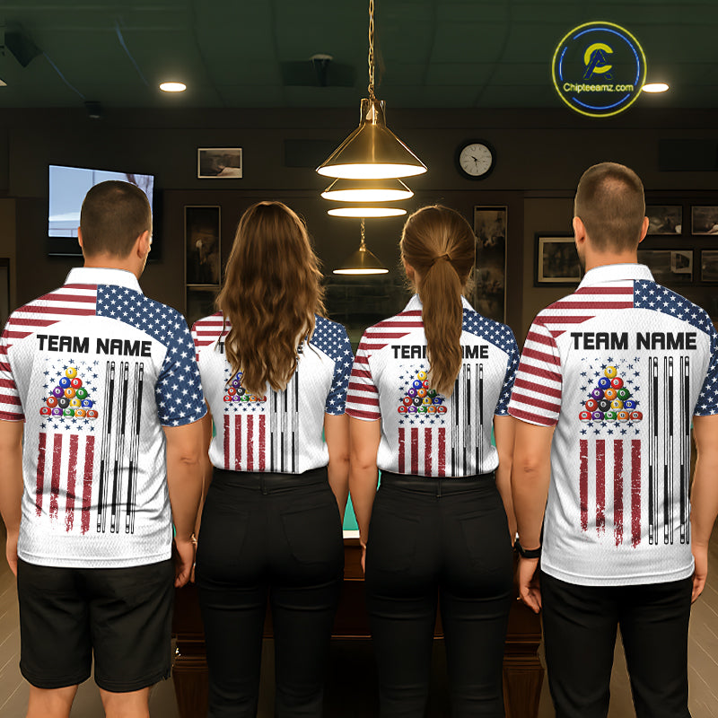 White Grunge American Flag Billiard Shirt For Men Custom Patriotic 8 Ball Pool Team Jersey TDM5687