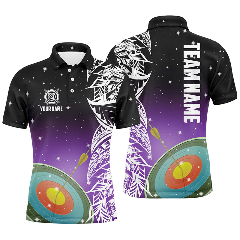 Personalized 3D Target Archery Purple Galaxy Pattern Men Polo Shirts, Team League Archery Jerseys TDM1083