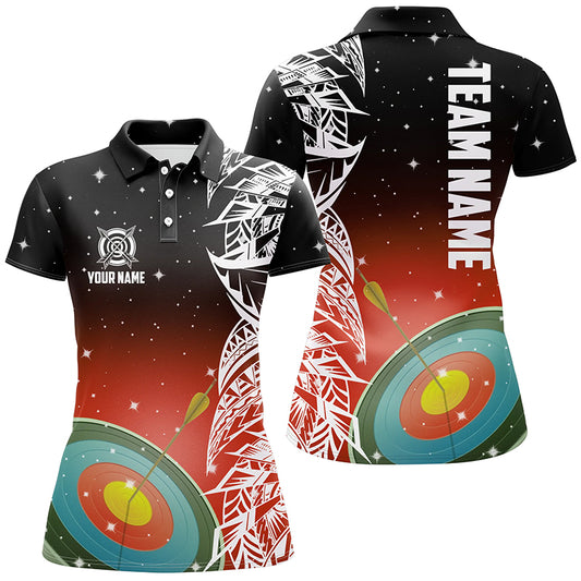Personalized 3D Target Archery Red Galaxy Pattern Women Polo Shirts, Team League Archery Jerseys TDM1084
