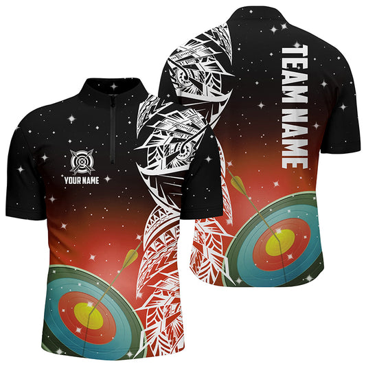 Custom 3D Target Archery Red Galaxy Men Quarter-Zip Shirts, Team League Archery Jerseys TDM1084