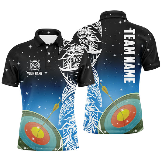 Personalized 3D Target Archery Blue Galaxy Pattern Men Polo Shirts, Team League Archery Jerseys TDM1085