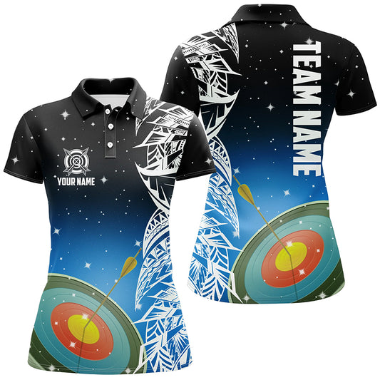 Personalized 3D Target Archery Blue Galaxy Pattern Women Polo Shirts, Team League Archery Jerseys TDM1085