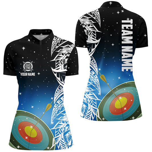 Custom 3D Target Archery Blue Galaxy Women Quarter-Zip Shirts, Team League Archery Jerseys TDM1085
