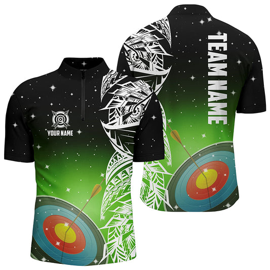 Custom 3D Target Archery Green Galaxy Men Quarter-Zip Shirts, Team League Archery Jerseys TDM1086