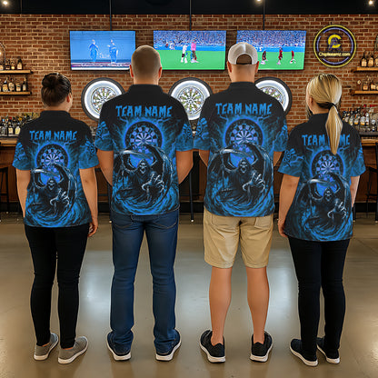Personalized Blue Grim Reaper Lightning Darts Shirt For Women, Darts Team Jersey Polo & 1/4 Zip TDM5897