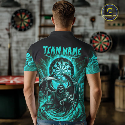 Personalized Turquoise Grim Reaper Lightning Darts Shirt For Men, Darts Team Jersey Polo & 1/4 Zip TDM5898