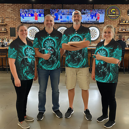 Personalized Turquoise Grim Reaper Lightning Darts Shirt For Men, Darts Team Jersey Polo & 1/4 Zip TDM5898