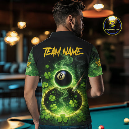 Personalized St Patrick Day Smoke 8 Ball Billiard Shirt For Men, Luckiest Shamrock Pool Jersey TDM5899