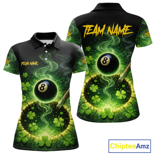 Personalized St Patrick Day Smoke 8 Ball Billiard Shirt For Women, Luckiest Shamrock Pool Jersey TDM5899