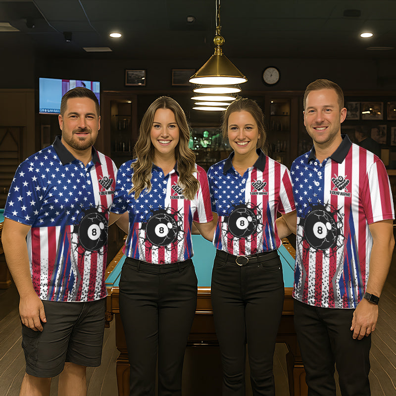 Funny Break 8 Ball Pool Billiard Shirt For Women Custom American Flag Pool Jersey Team Polo, 1/4 Zip TDM6036