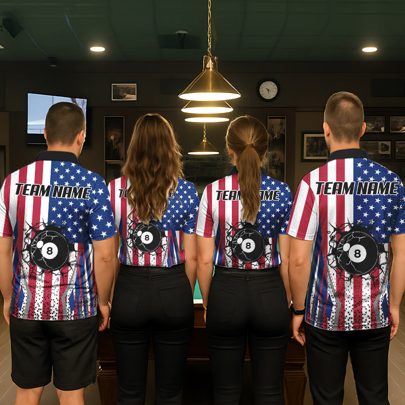 Funny Break 8 Ball Pool Billiard Shirt For Women Custom American Flag Pool Jersey Team Polo, 1/4 Zip TDM6036